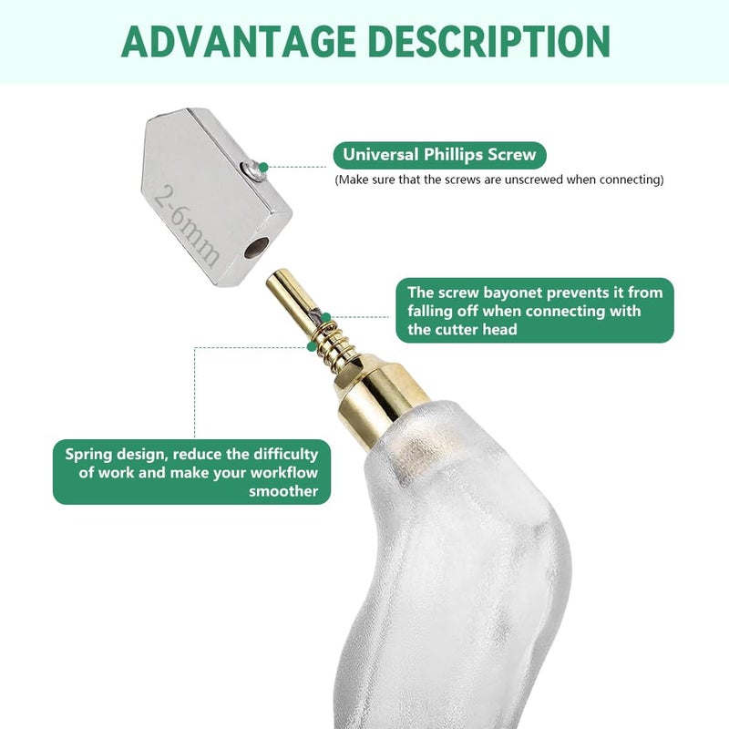 Serplex ® 6 قطع قاطع زجاج بمقبض مسدس (2 مم - 20 مم)، أداة قطع زجاج بتصميم مريح من كربيد التنجستن مع خزان زيت مدمج لقطع زجاج البلاط والمرآة والموزاييك والنوافذ - متعدد الألوان - Image 3