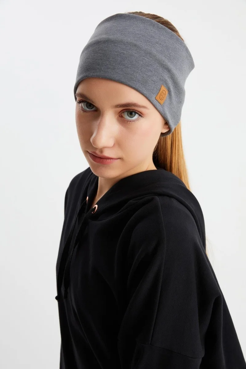 Butikgiz Light Gray Women's Cotton Thermal, Non-Slip, Antiperspirant, Ultra Light, Sports Hair Band Bandana Buff