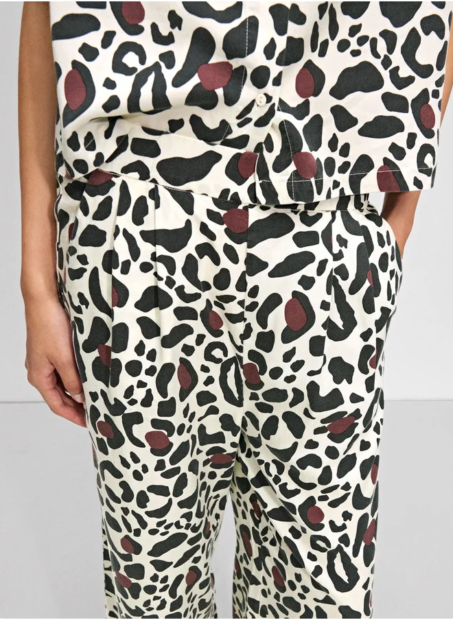 PARFOIS Leopard Print Trousers With Elastic Waistband