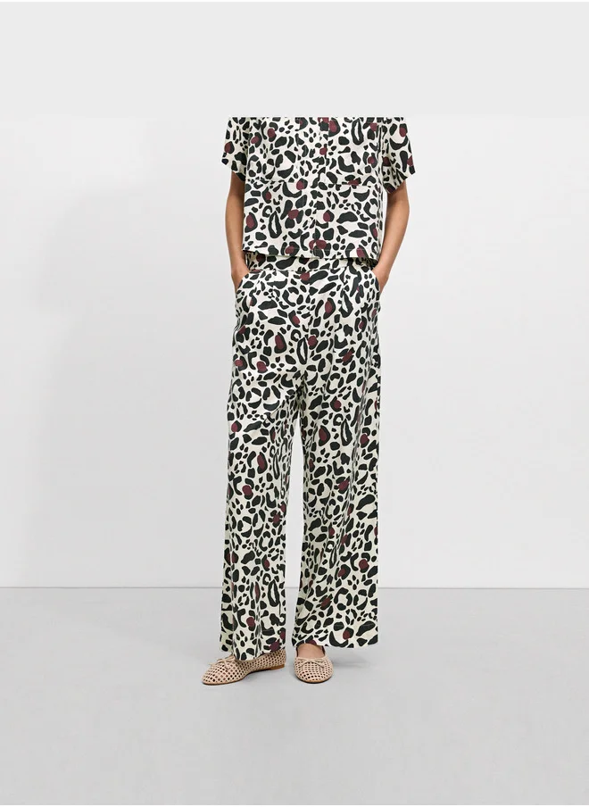 PARFOIS Leopard Print Trousers With Elastic Waistband