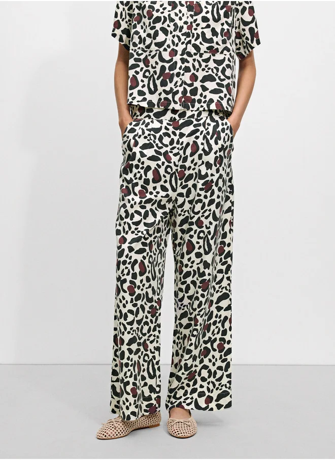 PARFOIS Leopard Print Trousers With Elastic Waistband