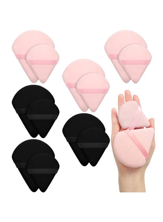 Maitys 12 Pcs Powder Puff Triangle for Face Makeup Cosmetic Loose Powder Puff Velour Soft Body Washable Reusable Foundation Sponge Wet Dry Makeup Tool for Women(Large, Small,Black, Pink) - Image 1