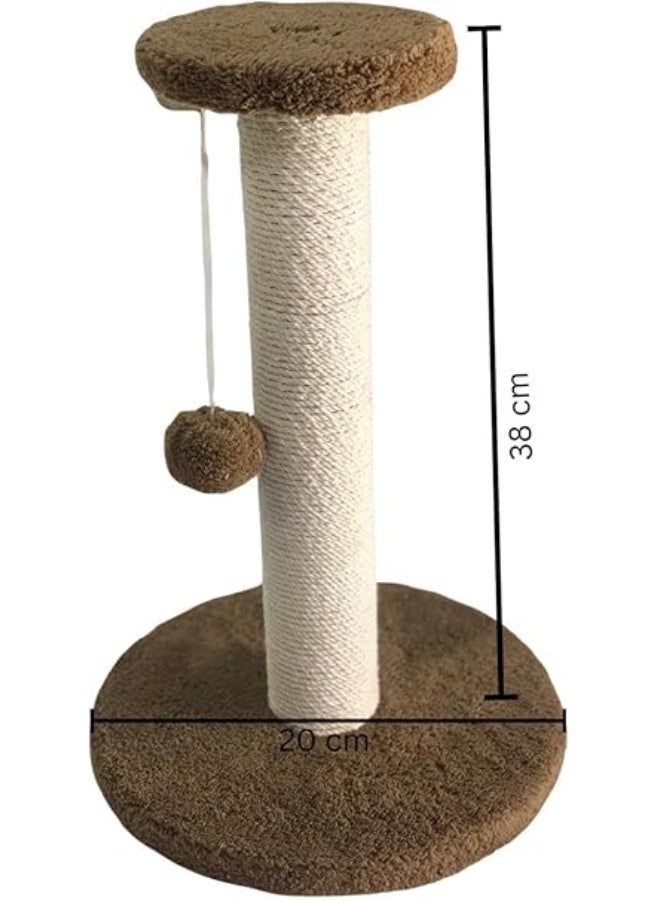 Cat Scratching Post with Sisal Rope & Play Ball – Tall Kitty Activity Tower for Indoor Cats, Sturdy Carpeted Base, Durable Design & Easy Assembly – Brown 38×20 cm - Image 2
