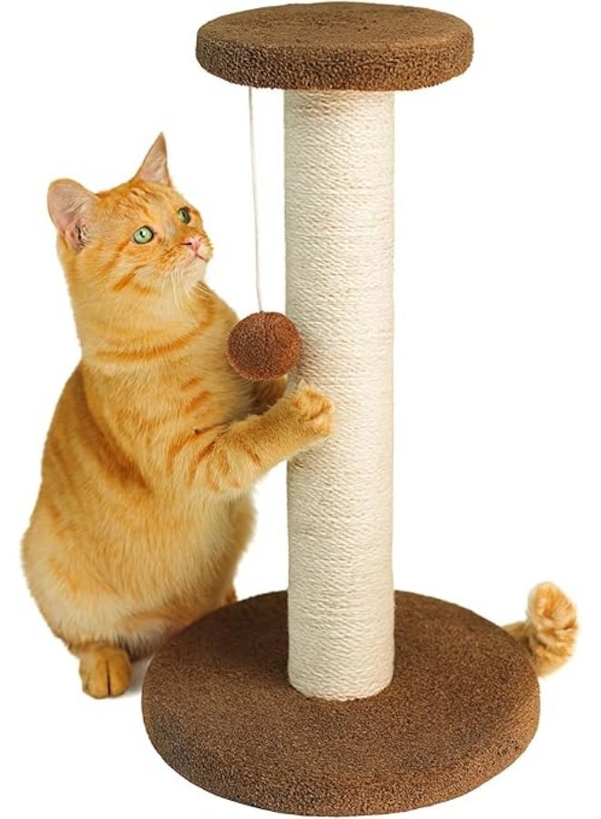 Cat Scratching Post with Sisal Rope & Play Ball – Tall Kitty Activity for Indoor Cats, Sturdy Carpeted Base, Durable Design & Easy Assembly – Brown - Image 1