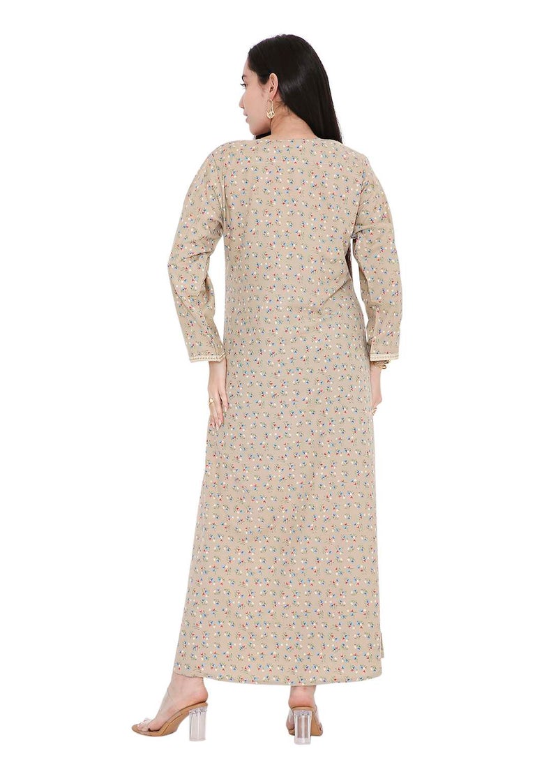 HANA & SARA CASUAL ARABIC FARASHA KAFTAN JALABIYA DRESS WITH A TINY FLOWER PRINT AND A UNIQUE THREAD EMBROIDERY ON THE NECK  - Image 2