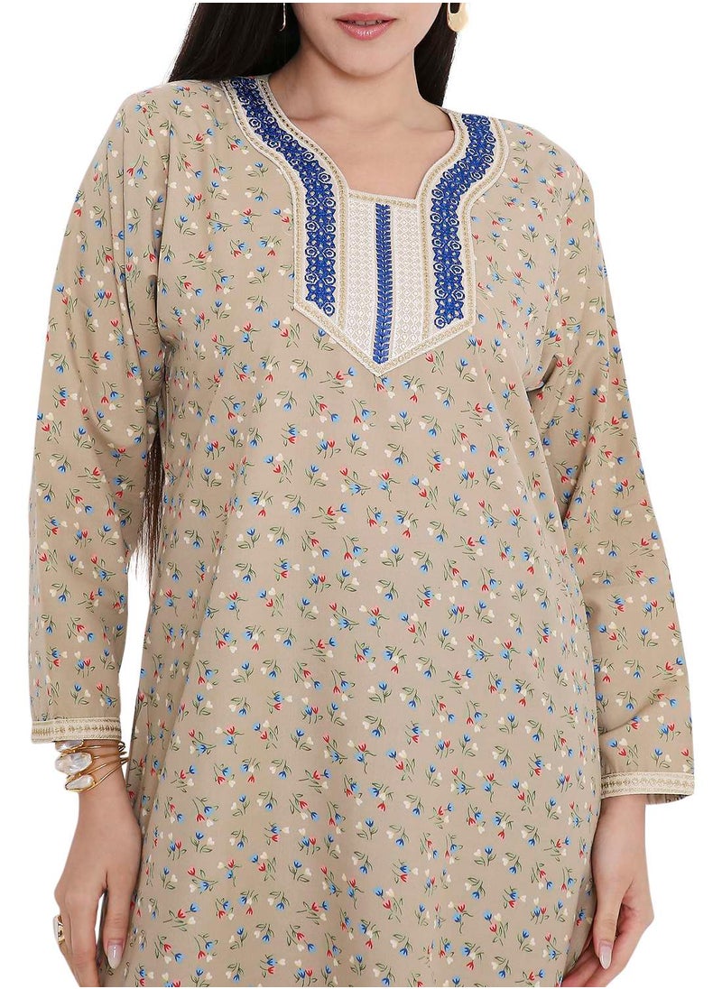 CASUAL ARABIC FARASHA KAFTAN JALABIYA DRESS WITH A TINY FLOWER PRINT AND A UNIQUE THREAD EMBROIDERY ON THE NECK - pzsku/Z011CB381FCFBE9A7BF5AZ/45/_/1739967749/b9841d2f-9fc2-4da6-8795-b7978901e527