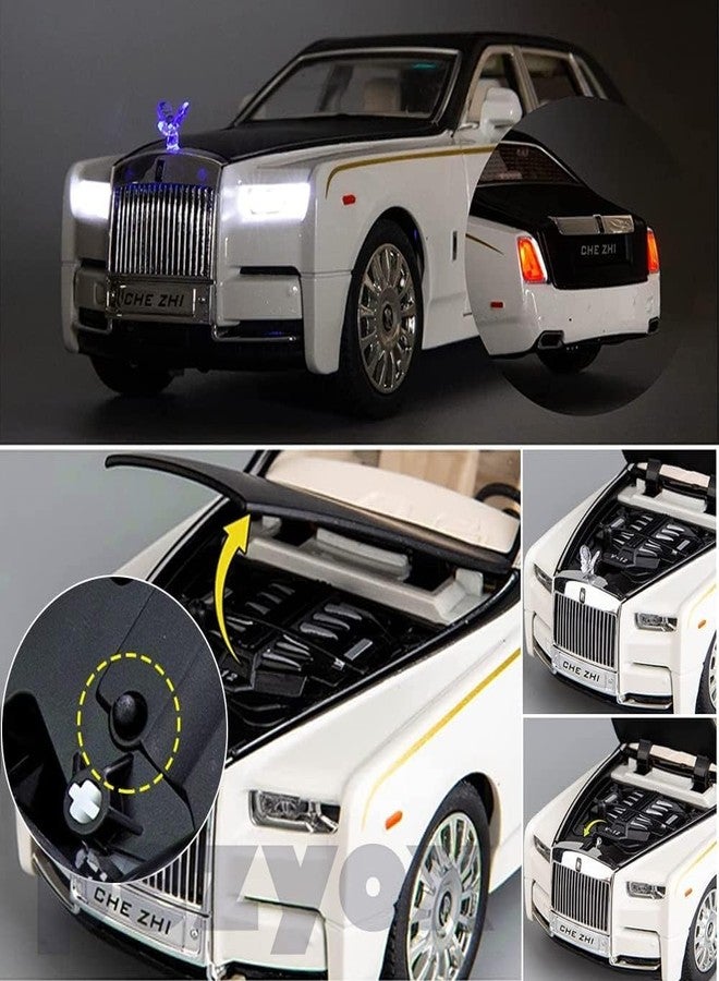 KITMEER 1/24 Rolls-Royce Phantom Model Car,Zinc Alloy Pull Back Toy car with Sound and Light for Kids Boy Girl Gift (White) - Image 3