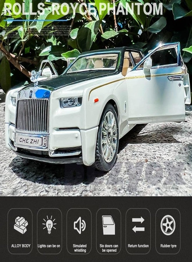 KITMEER 1/24 Rolls-Royce Phantom Model Car,Zinc Alloy Pull Back Toy car with Sound and Light for Kids Boy Girl Gift (White) - Image 5