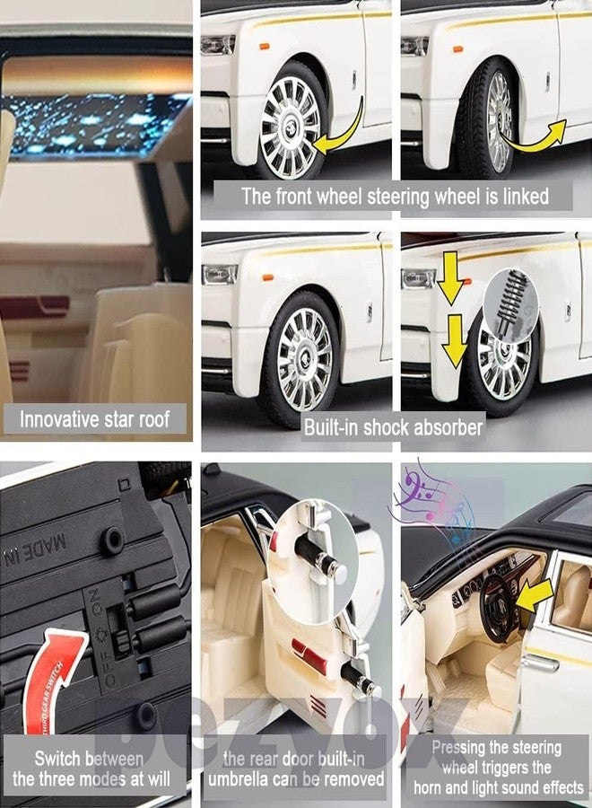 KITMEER 1/24 Rolls-Royce Phantom Model Car,Zinc Alloy Pull Back Toy car with Sound and Light for Kids Boy Girl Gift (White) - Image 4