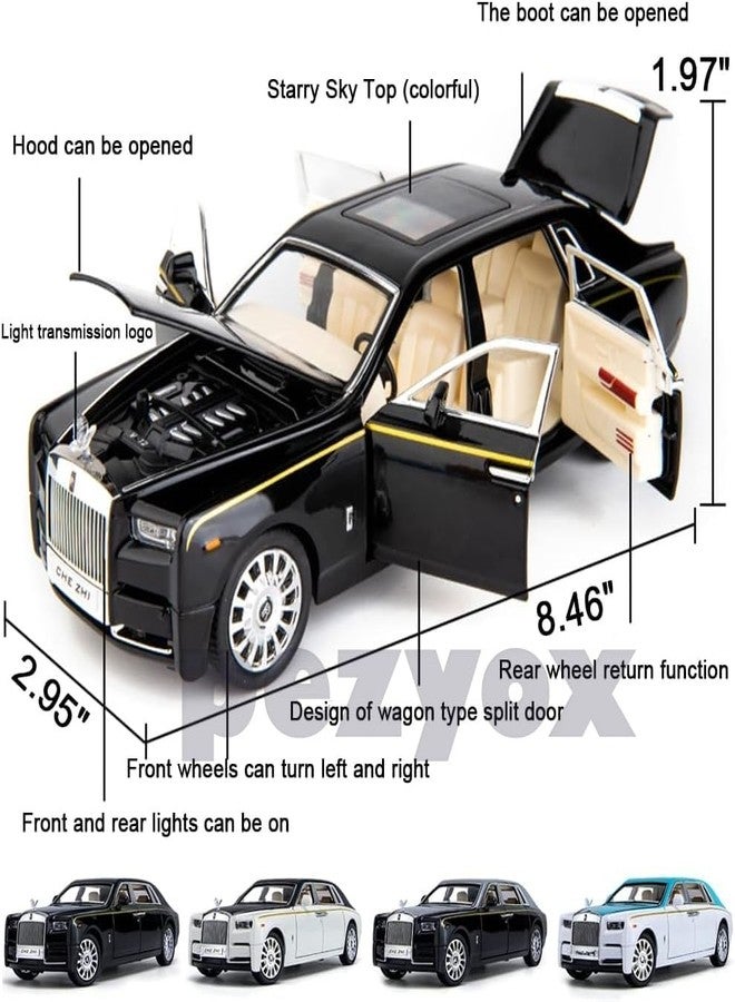 KITMEER 1/24 Rolls-Royce Phantom Model Car,Zinc Alloy Pull Back Toy car with Sound and Light for Kids Boy Girl Gift (White) - Image 2