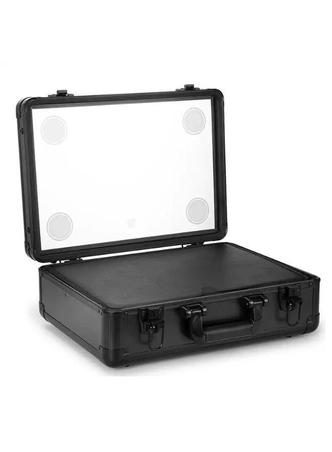 Makeup case with mirror and LED light for makeup organizing and brushes and for selfie - Image 1