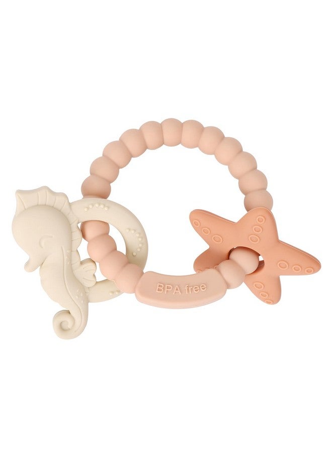 Eoopoon Silicone Teething Ring Toy, Baby Teether Toys with Rattles, BPA Free Sensory Chew Toys for Babies 3-6-12 Months to Soothe Sore Gums, Great Shower, Christmas Gift(Blush) - Image 1