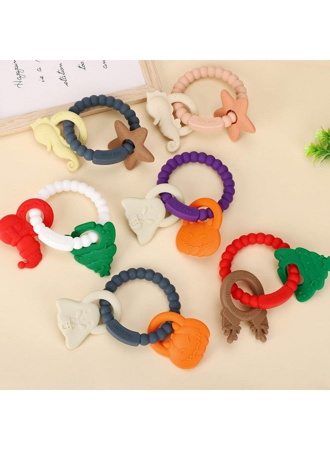 Eoopoon Silicone Teething Ring Toy, Baby Teether Toys with Rattles, BPA Free Sensory Chew Toys for Babies 3-6-12 Months to Soothe Sore Gums, Great Shower, Christmas Gift(Blush) - Image 3