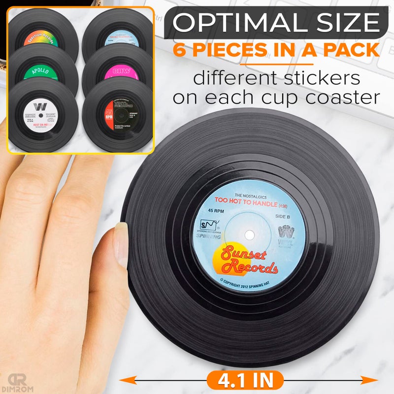 DIMROM Vinyl Coasters for Drinks - Vinyl Record Coasters for Drinks Mini Vinyl Records Coasters Set of 6 for Home Bar Gifts Record Player Coasters for Desk - Music Coasters for Vinyl Record Decor Retro Gift - Image 2