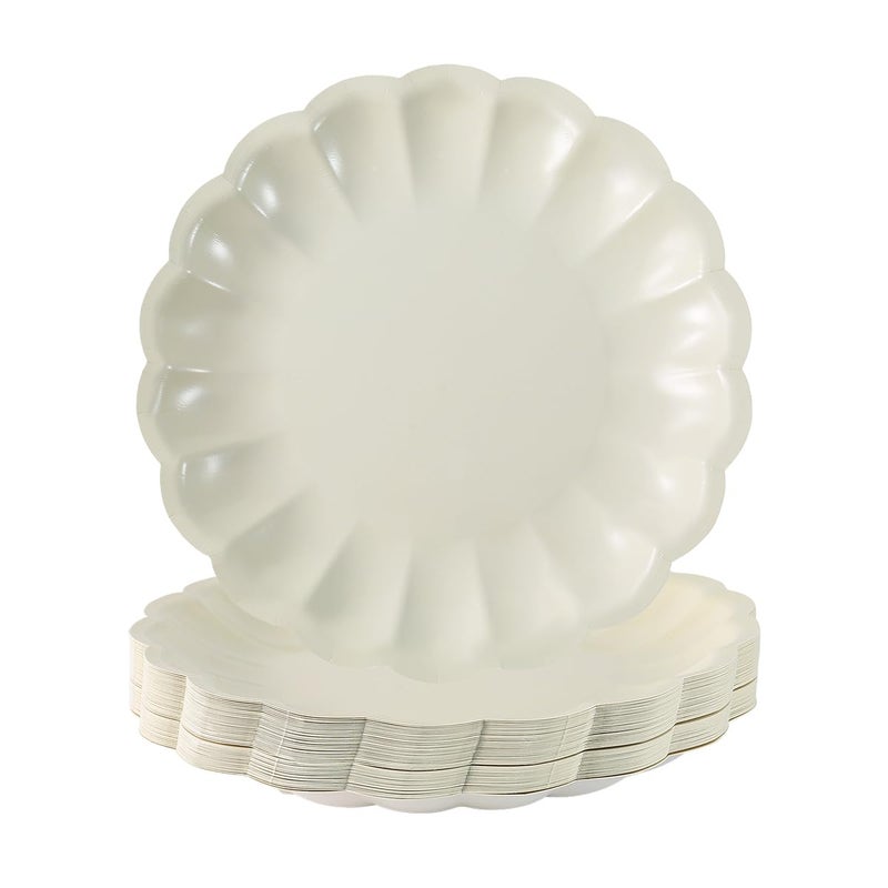 BHHQHH 50Pcs Disposable Scalloped Paper Plates Shell Edge Dinner Paper Plates for Wedding Baby Shower Birthday Party Bridal Party Supplies(9 Inch) - Image 1
