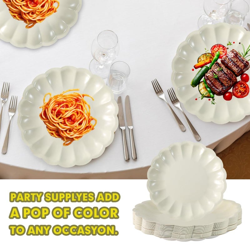 BHHQHH 50Pcs Disposable Scalloped Paper Plates Shell Edge Dinner Paper Plates for Wedding Baby Shower Birthday Party Bridal Party Supplies(9 Inch) - Image 5
