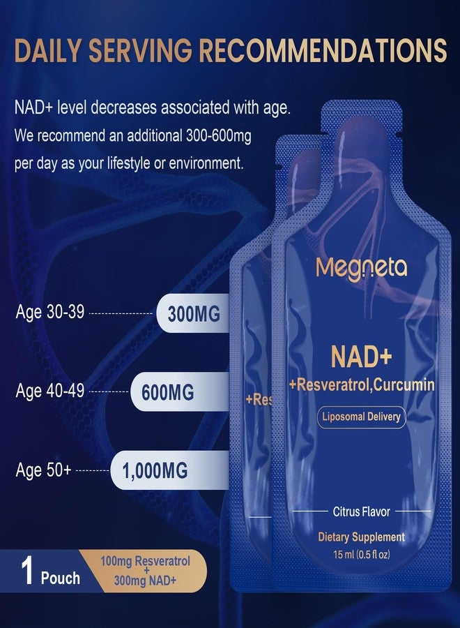 MEGNETA Liposomal NAD+ Supplement with Resveratrol, Anti-Aging, Energy Boost & Cellular Health Support, 15.2 fl. oz NAD Liquid for Men & Women (30 Pouch) - Image 4