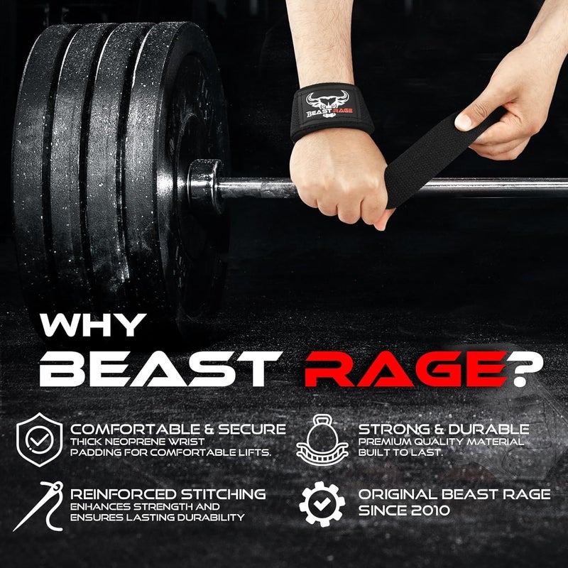 BEAST RAGE Weight Lifting Straps Fitness Padded Cotton Wrist Support Gel Advanced Grips Dumbbell Bar Wraps Heavy Duty Gym Bodybuilding Straps Power Deadlift Barbells Non Slip Exercise - Image 5