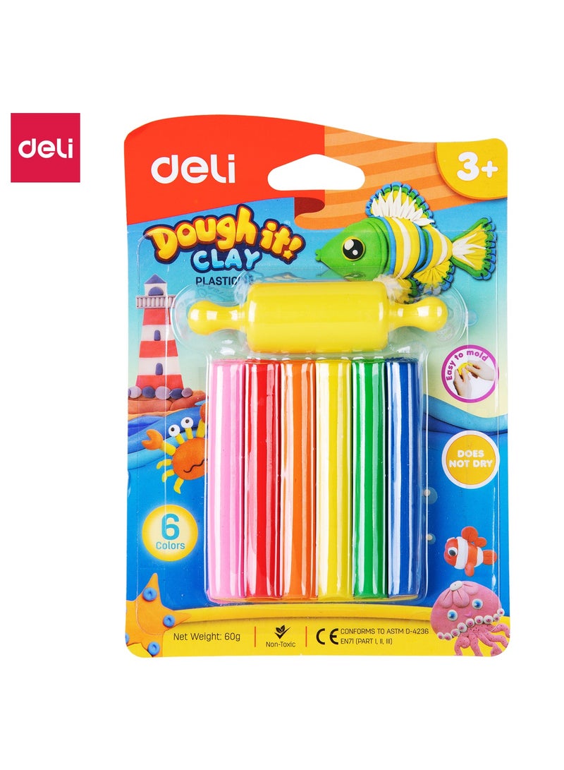 Deli دلي ED75011-CN بلاستيسين 6 ألوان، الوزن الصافي 60 جرام - مثالي للعب الإبداعي - Image 1