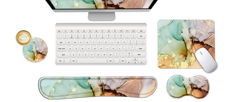 ARTSO Keyboard Wrist Rest and Mouse Pad with Wrist Support Set Ergonomic Coaster, Memory Foam Mousepad Non-Slip Rubber Base Durable Comfortable for Easy Typing Pain Relief, Grey Marble - Image 1