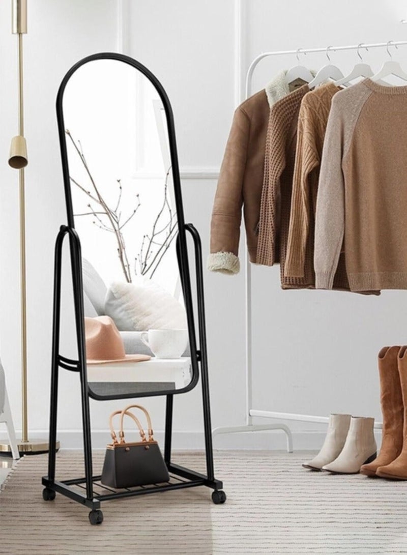 Full-length Mirror with Wheels, Sleek Arched Standing Mirror Floor Mirror, Large Tilting Swivel Mirror With Stainless Steel Stands, Modern Dressing Mirror, 31cm*152cm(Black, 3113) - Image 1