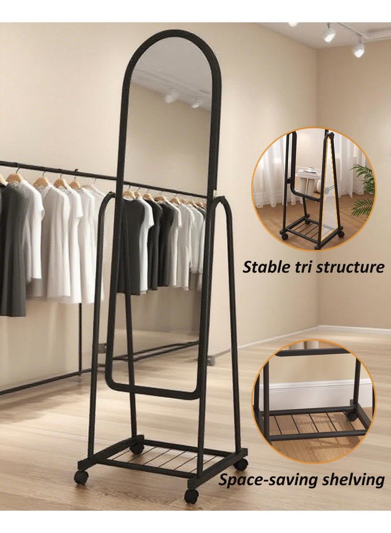 Full-length Mirror with Wheels, Sleek Arched Standing Mirror Floor Mirror, Large Tilting Swivel Mirror With Stainless Steel Stands, Modern Dressing Mirror, 31cm*152cm(Black, 3113) - Image 2