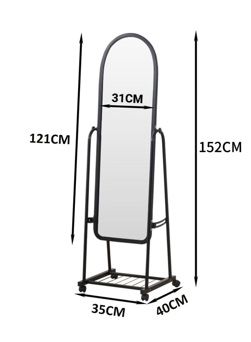 Full-length Mirror with Wheels, Sleek Arched Standing Mirror Floor Mirror, Large Tilting Swivel Mirror With Stainless Steel Stands, Modern Dressing Mirror, 31cm*152cm(Black, 3113) - Image 3