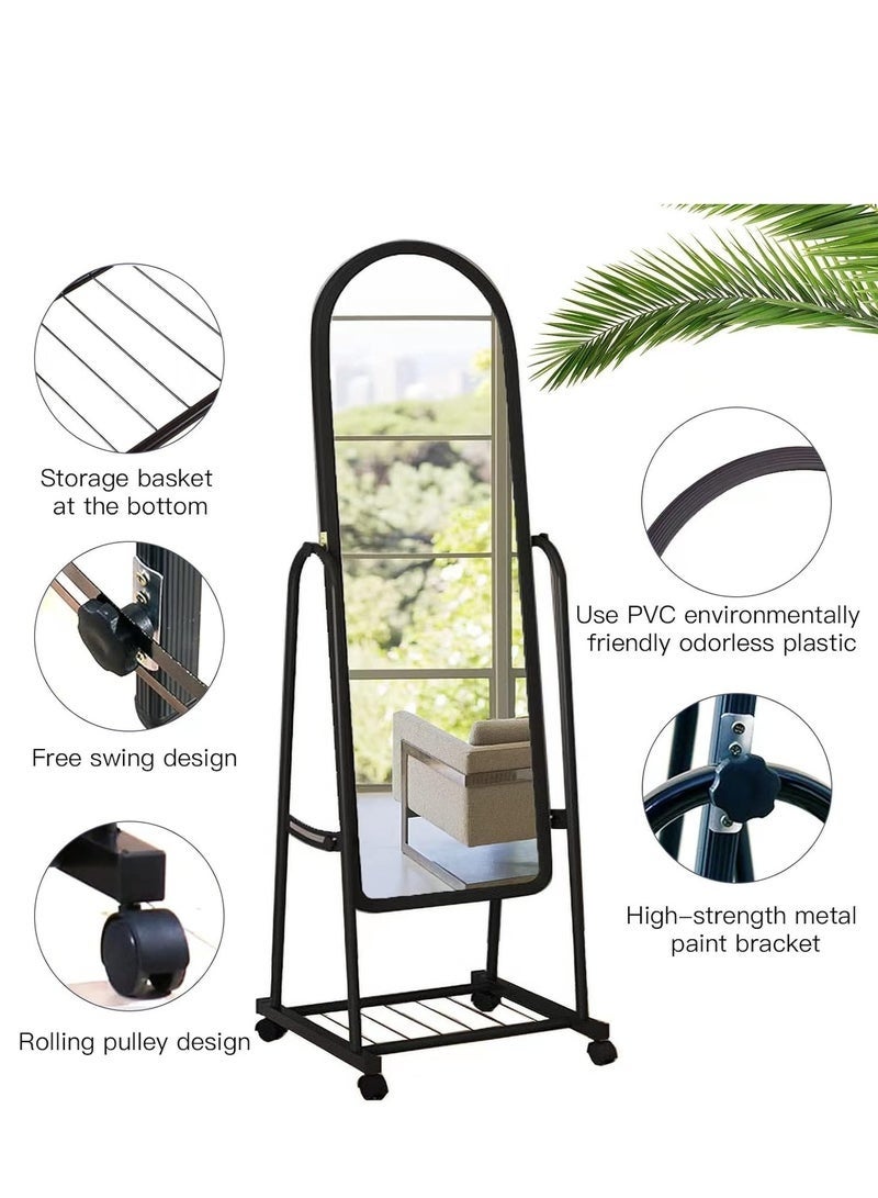 Full-length Mirror with Wheels, Sleek Arched Standing Mirror Floor Mirror, Large Tilting Swivel Mirror With Stainless Steel Stands, Modern Dressing Mirror, 31cm*152cm(Black, 3113) - Image 4