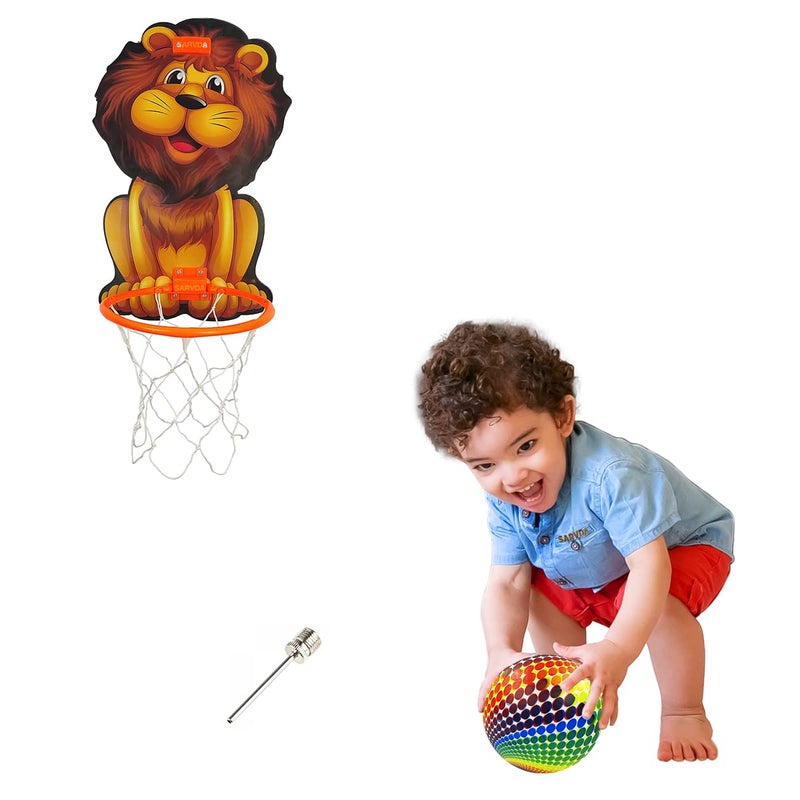 Sarvda Lion Theme Basketball For Kids Game Play Set With Adjustable Wall Mounted Hanging Board & Hoop, Intellectual Games For Kids, Basketball Net For Home, Indoor & Outdoor, Multicolor - Image 2