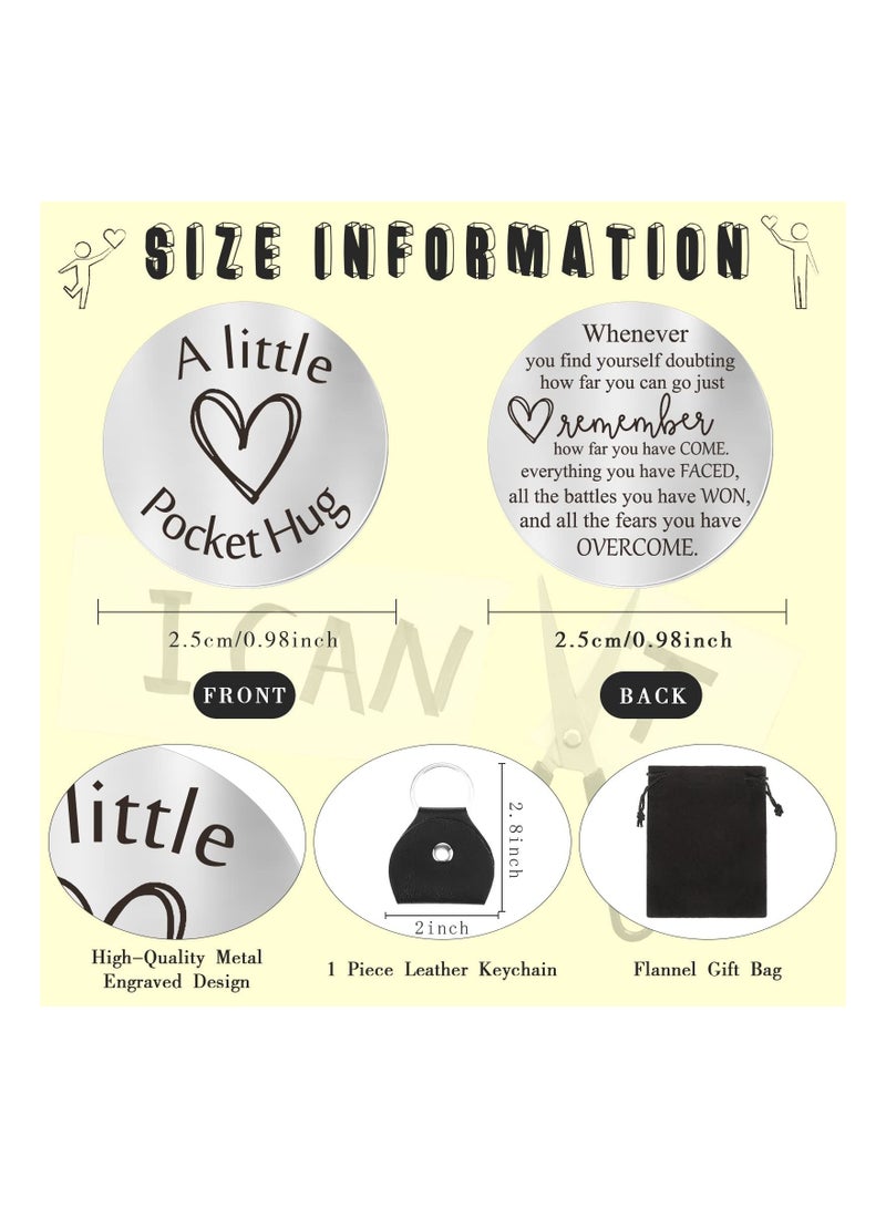 Pocket Hug Token Long Distance Relationship Keepsake Stainless Steel Double Sided Inspirational Gift with PU Leather Keychain - Image 2