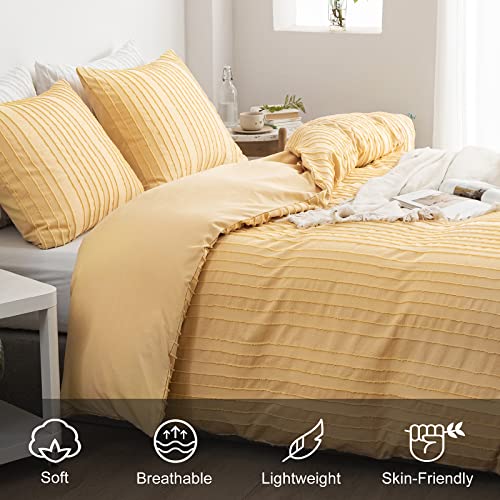 WARMDERN Yellow Boho Duvet Cover Set Queen Size, Striped Textured Duvet Cover Tufted Bedding Set, 3 Pcs Ultra Soft Washed Microfiber Duvet Cover with Zipper Closure (Queen, Yellow) - Image 3