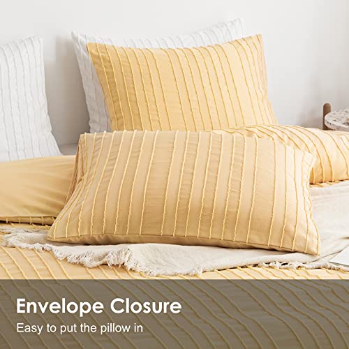 WARMDERN Yellow Boho Duvet Cover Set Queen Size, Striped Textured Duvet Cover Tufted Bedding Set, 3 Pcs Ultra Soft Washed Microfiber Duvet Cover with Zipper Closure (Queen, Yellow) - Image 4