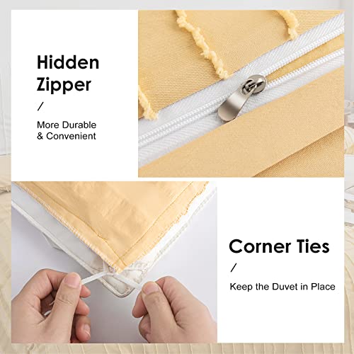 WARMDERN Yellow Boho Duvet Cover Set Queen Size, Striped Textured Duvet Cover Tufted Bedding Set, 3 Pcs Ultra Soft Washed Microfiber Duvet Cover with Zipper Closure (Queen, Yellow) - Image 5