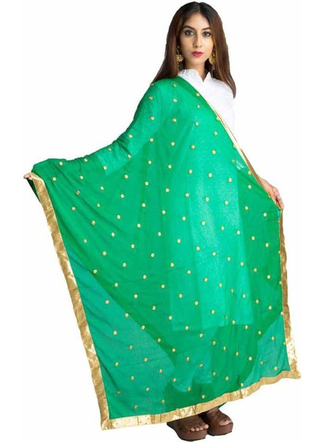 themilestocks Woman's Embroidered Chiffon Dupatta Scarf Shawl Wrap Soft Indian Bridal Wedding - Off White, Green 2, 90 Inches X 32 Inches || 228 cm X 81cm - Image 1