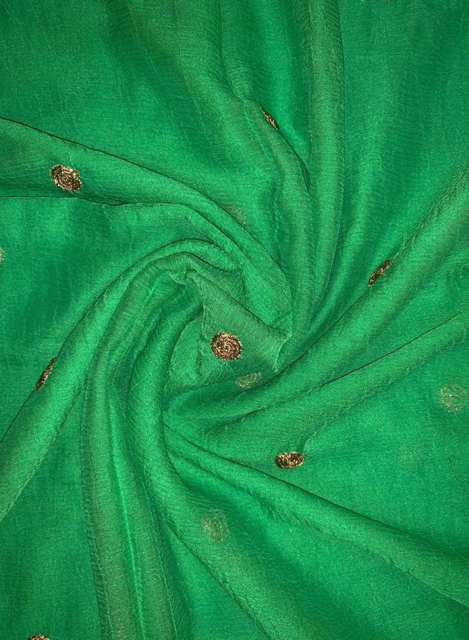 themilestocks Woman's Embroidered Chiffon Dupatta Scarf Shawl Wrap Soft Indian Bridal Wedding - Off White, Green 2, 90 Inches X 32 Inches || 228 cm X 81cm - Image 5