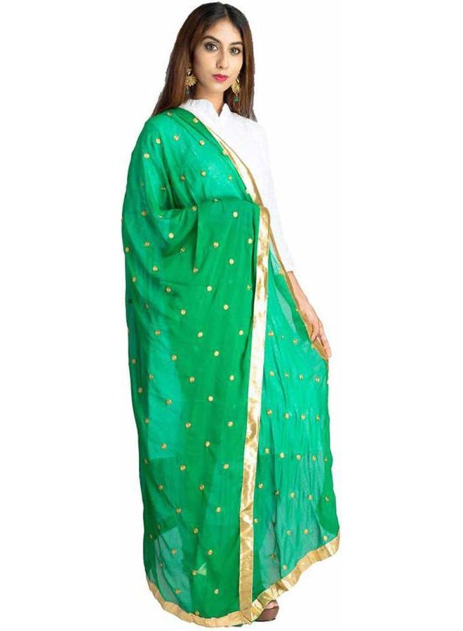 themilestocks Woman's Embroidered Chiffon Dupatta Scarf Shawl Wrap Soft Indian Bridal Wedding - Off White, Green 2, 90 Inches X 32 Inches || 228 cm X 81cm - Image 3