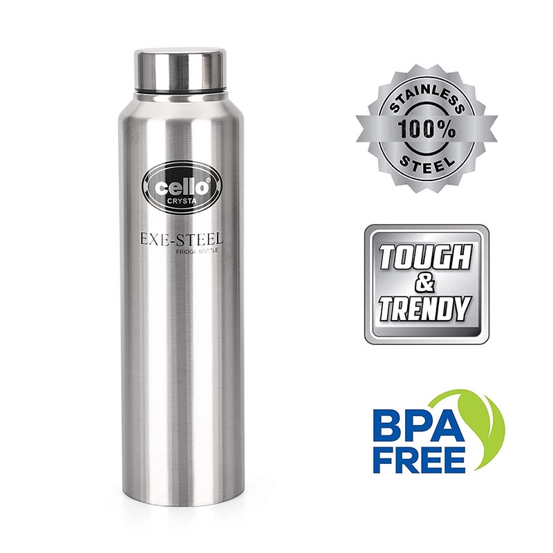 Cello CELLO Crysta Stainless Steel Bottle Tough Trendy Lid is Sealed by a Silicone Ring Best Usage OfficeSchoolCollegeGymPicnicHomeFridge 1000ml Silver Set of 4  - Image 3