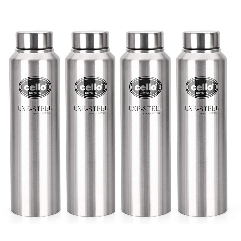 Cello CELLO Crysta Stainless Steel Bottle Tough Trendy Lid is Sealed by a Silicone Ring Best Usage OfficeSchoolCollegeGymPicnicHomeFridge 1000ml Silver Set of 4  - Image 1