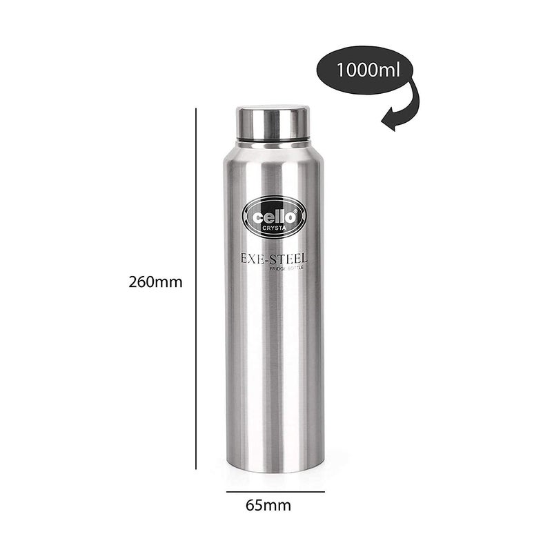 Cello CELLO Crysta Stainless Steel Bottle Tough Trendy Lid is Sealed by a Silicone Ring Best Usage OfficeSchoolCollegeGymPicnicHomeFridge 1000ml Silver Set of 4  - Image 4