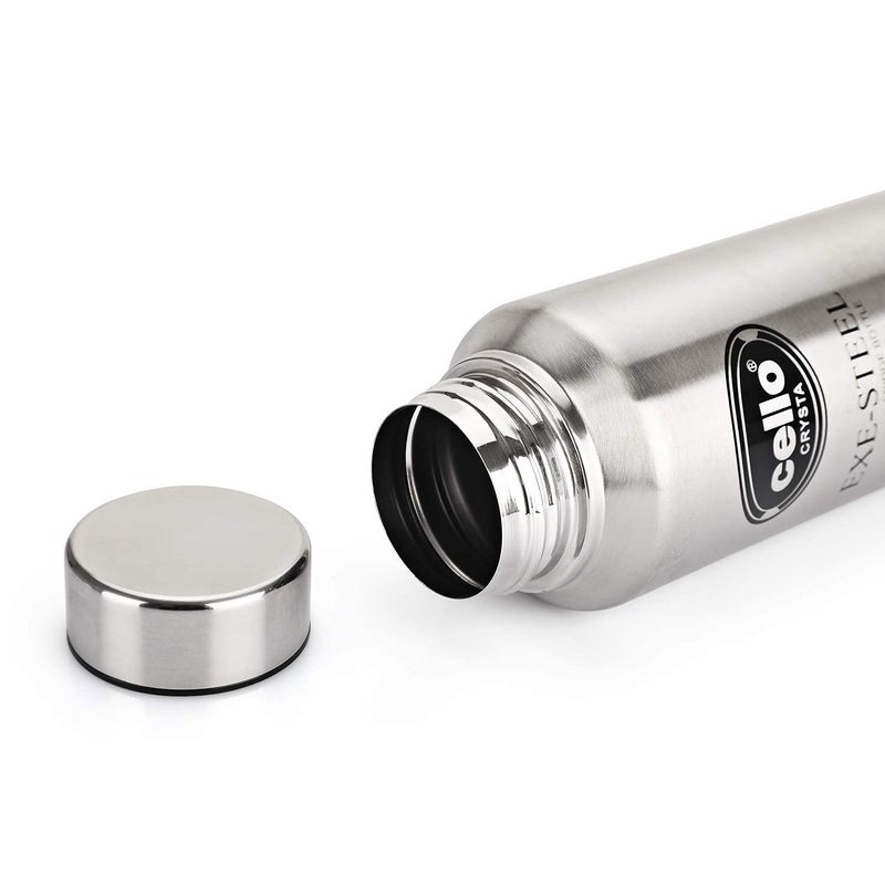 Cello CELLO Crysta Stainless Steel Bottle Tough Trendy Lid is Sealed by a Silicone Ring Best Usage OfficeSchoolCollegeGymPicnicHomeFridge 1000ml Silver Set of 4  - Image 5