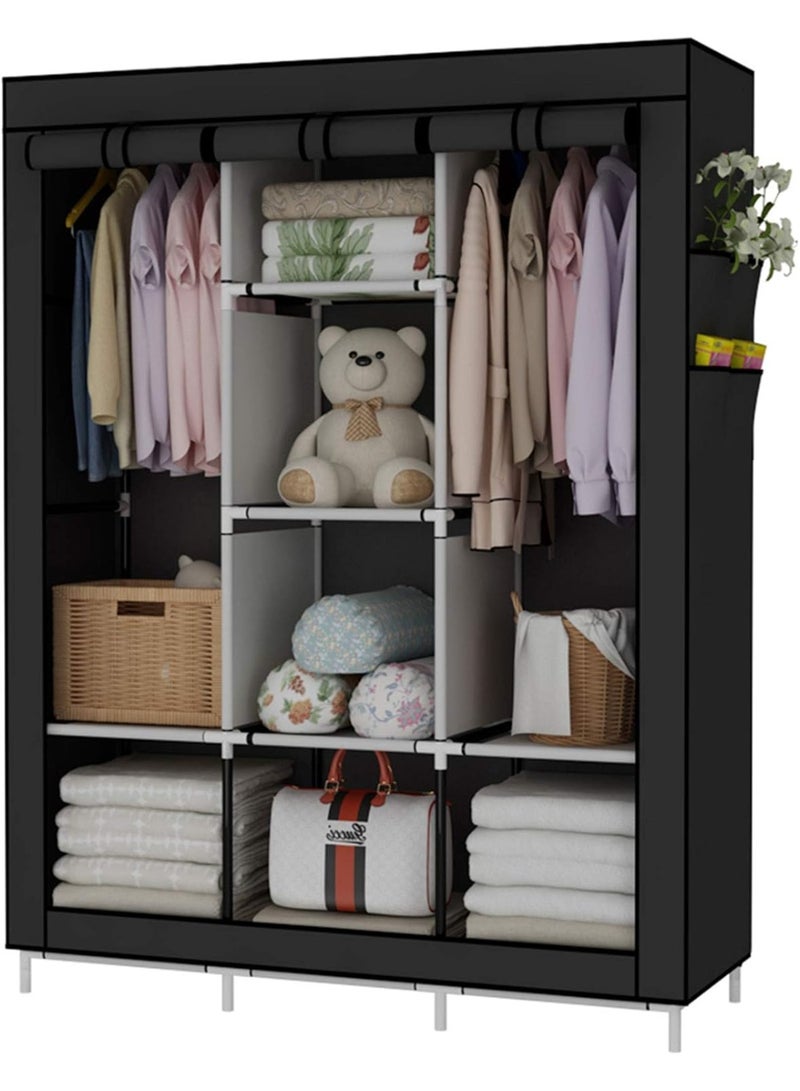تراسل Portable Wardrobe Closet Clothes Organizer Non-Woven Fabric Cover with 6 Storage Shelves, 2 Hanging Sections - Image 1