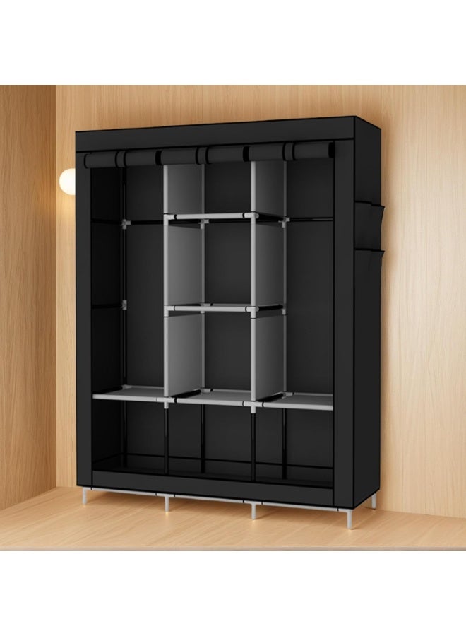تراسل Portable Wardrobe Closet Clothes Organizer Non-Woven Fabric Cover with 6 Storage Shelves, 2 Hanging Sections - Image 3