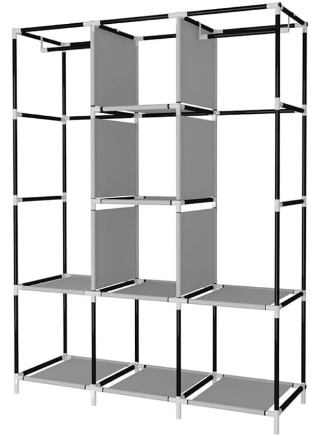 تراسل Portable Wardrobe Closet Clothes Organizer Non-Woven Fabric Cover with 6 Storage Shelves, 2 Hanging Sections - Image 4