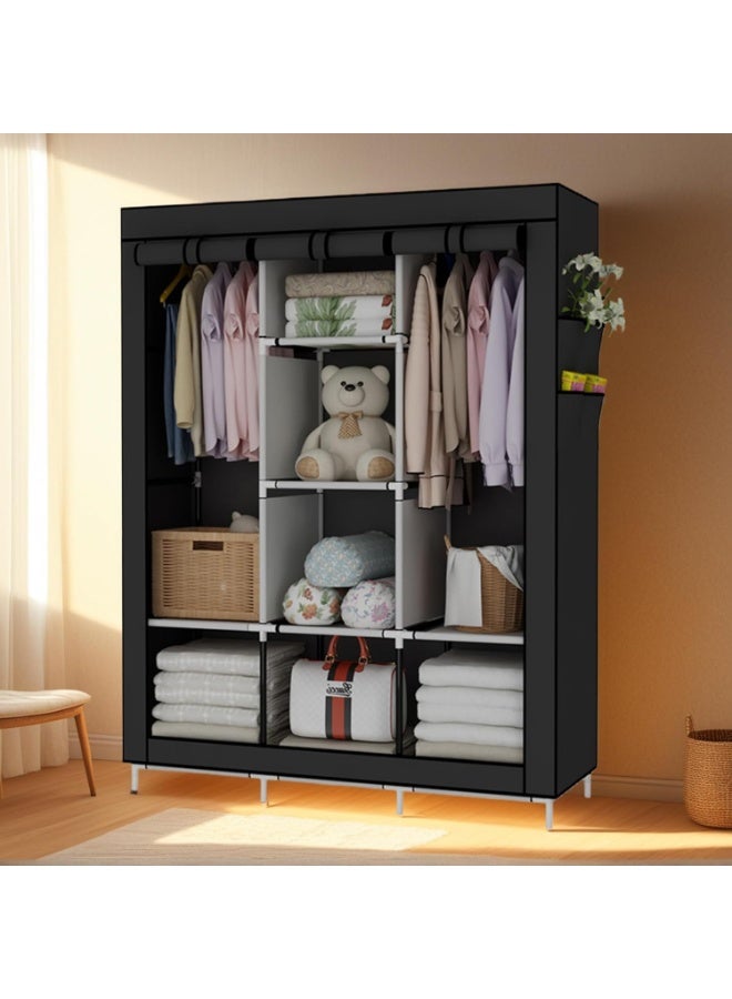 تراسل Portable Wardrobe Closet Clothes Organizer Non-Woven Fabric Cover with 6 Storage Shelves, 2 Hanging Sections - Image 2