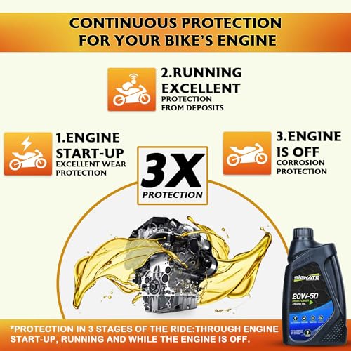 Signate 20W50 Street Race Bike Engine Oil 1L, High Performance Engine Oil for Motor Cycle, Maximum Gear Protection & Efficient Performance Bike Oil, 1L - Image 3