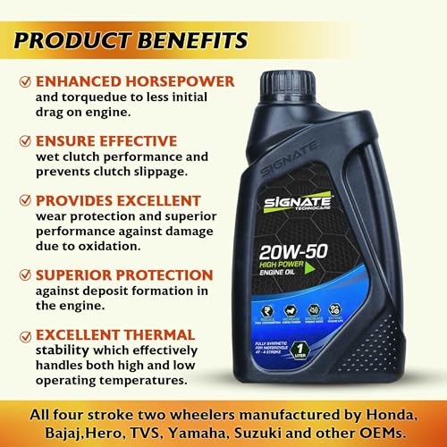 Signate 20W50 Street Race Bike Engine Oil 1L, High Performance Engine Oil for Motor Cycle, Maximum Gear Protection & Efficient Performance Bike Oil, 1L - Image 5