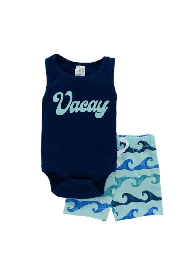 Bambimici Bambimici Blue Beach Print  Baby BodySuit Set of 3