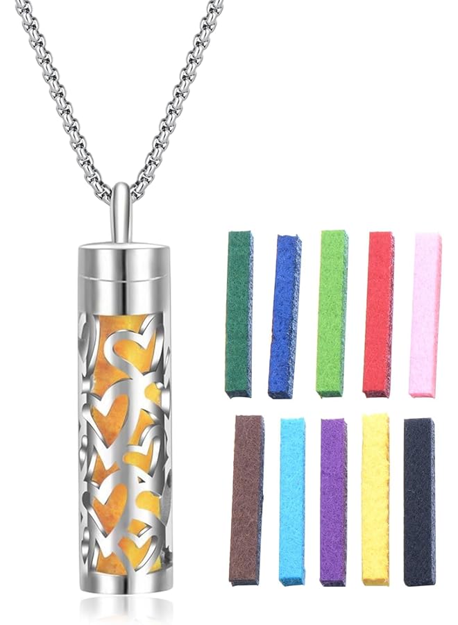 erorex Fragrance Chain Essential Oil Necklace Stainless Essential Oils Necklace For Women Pendant Fragrance Chain Aromatherapy Necklace With Interchangeable Perfume Pads Oil Producer Necklace  - Image 1