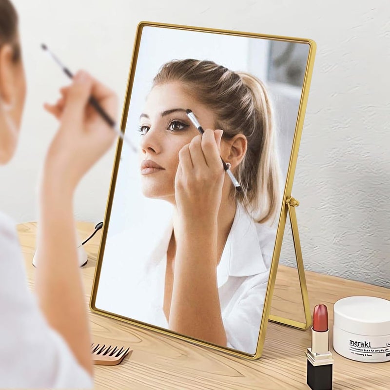 Gosider Makeup Desk Mirror Gold Rectangular Desk Mirror with Metal Framed Portable Vanity Table Mirror 90°Single-Sided High-Definition Countertop Makeup Mirror for Dresser Living Room Bedroom Office - Image 3