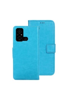 HuHa Case Cover For Xiaomi Poco C55/Redmi 12C/Redmi 11A idewei Crazy Horse Texture Leather Phone Case with Holder Sky Blue 